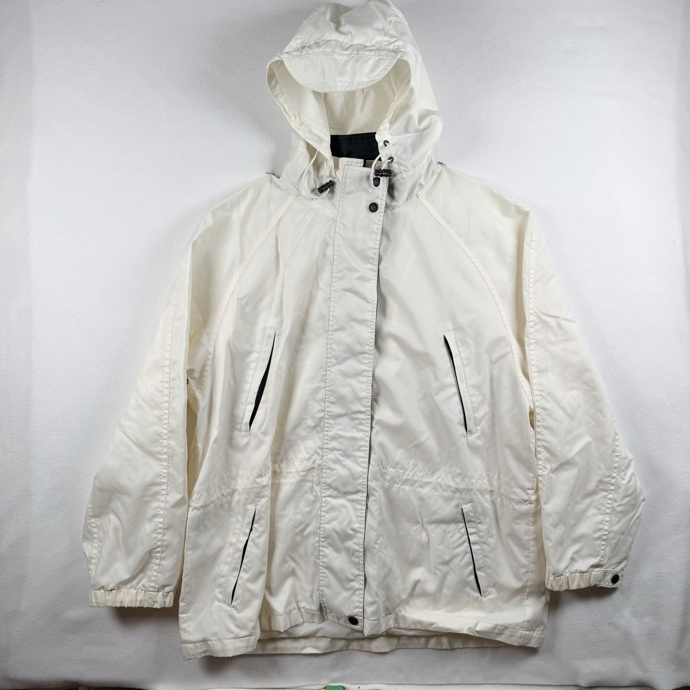 Eddie Bauer Women XL White Hooded Windbreaker Jacket Nylon Full Zip Gorpcore